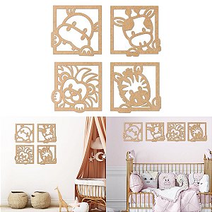 Apliques Decorativos Quadrinhos Quarto Infantil Safari Baby - Mdf 3mm