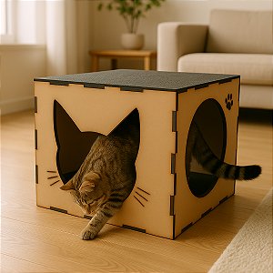 Brinquedo P/ Gatos Cubo Nicho Mdf 6mm C/ Carpete Arranhador
