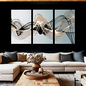 Trio de Quadros Decorativos - Abstrato Moderno Ondas