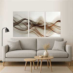 Trio de Quadros Decorativos - Abstrato Ondas Marrons