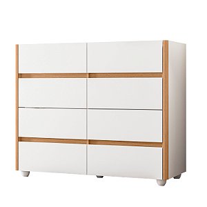 Cômoda Aparador Infinite Tampo De Vidro Branco / Freijo
