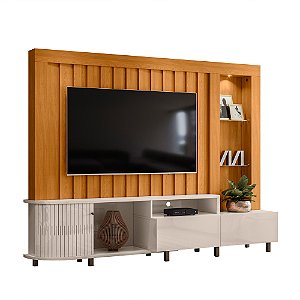 Painel Home Theater Le Mans Cinamomo / Off White - Madetec