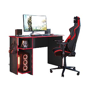 Mesa de Escritório Gamer 3875 Preto / Vermelho - Qmovi