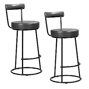 Kit 2 Banqueta Miami Base Metal Courissimo Preto Salaone