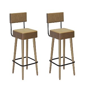 Kit 2 Banquetas Barcelona Pés Palito Courissimo Amarula