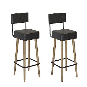 Kit 2 Banquetas Barcelona Pés Palito Courissimo Preto