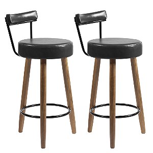 Kit 2 Banquetas Napole Pés Palito Courissimo Preto Salaone