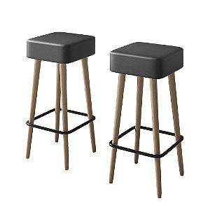 Kit 2 Banquetas Pés Palito Dubai Courissimo Preto Salaone