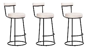 Kit 3 Banqueta Miami Base Metal Courissimo Branco Salaone