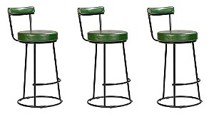 Kit 3 Banqueta Miami Base Metal Courissimo Verde Salaone
