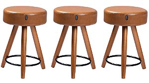 Kit 3 Banqueta Paris Pés Palito Courissimo Marrom Salaone