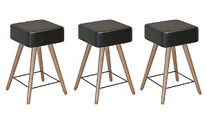 Kit 3 Banqueta Rio Pés Palito Courissimo Preto Salaone