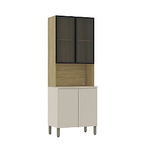 Paneleiro Armário Duplo 4 Portas Vidro Freijo / Vanilla