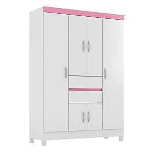 Guarda Roupa 6 Portas Ecom 2 Branco / Rosa Flex Demóbile