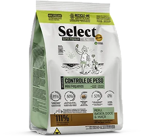 Select Super Premium Controle de Peso Cães Mini Pequenos 15kg - Sabor Peru, batata doce e maçã