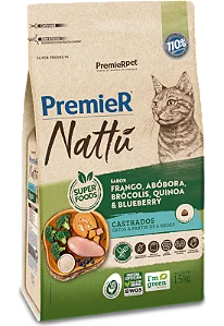 PremieR Nattu Gatos Castrados 1,5Kg Sabor Frango, Abóbora, Brócolis, Quinoa e Blueberry