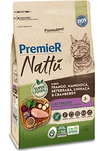 PremieR Nattu Gatos Castrados 1,5Kg Sabor Frango, Mandioca, Beterraba, Linhaça e Cranberry