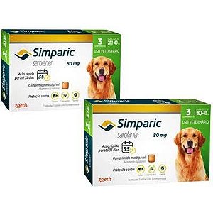 Antipulgas Simparic 80mg para cães de 20,1 a 40kg Embalagem com 3 comprimidos