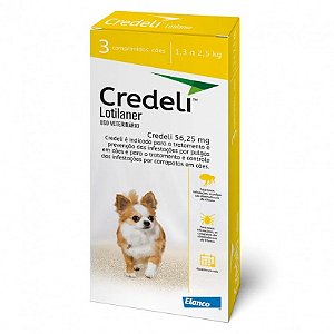 Antipulgas e Carrapatos Credeli 56,25mg Para cães de 1,3 a 2,5kg Embalagem com 3 comprimidos