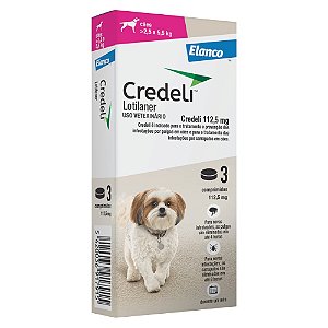 Antipulgas e Carrapatos Credeli 112,5mg Para cães de 2,5 a 5,5kg Embalagem com 3 comprimidos