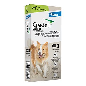 Antipulgas e Carrapatos Credeli 450mg Para cães de 11 a 22kg Embalagem com 3 comprimidos
