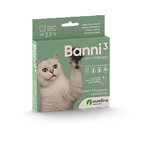 Endectocida tópico para gatos - Contra Vermes, Piolhos, Sarna e Pulga 0,3mL cada Para Gatos até 2,5kg - Emabalagem com 3 pipetasCom 3