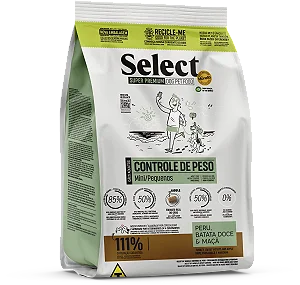 Ração Select By Monello Controle de Peso Cães Adultos Raças Pequena 2Kg Sabor Peru, Batata Doce e Maça