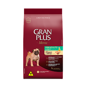 Gran Plus Light Cães Adultos Porte Pequeno 10,1Kg Sabor Frango e Arroz