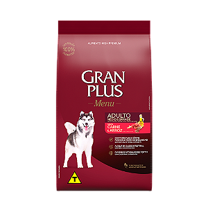 Gran Plus Menu Cães Adultos Porte Grande 20Kg Sabor Carne e Arroz