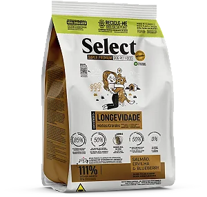 Ração Select By Monello Longevidade Cães Sênior Raças Médias e Grande 5+ 2Kg Sabor Salmão, Ervilha e Blueberry