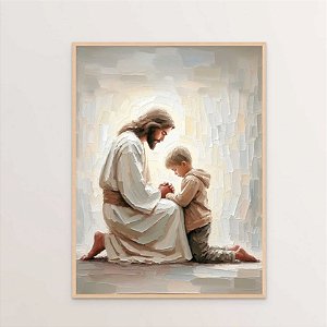 Quadro Decorativo Jesus e Menino Criança Rezando Orando Religioso