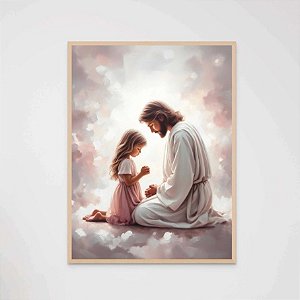 Quadro Decorativo Jesus e Menina Criança Rezando Orando Religioso