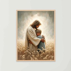 Quadro Decorativo Jesus e Menino Abraçados Religioso