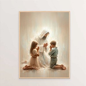 Quadro Decorativo Jesus e as Crianças Criança Rezando Orando Religioso