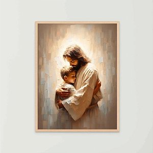 Quadro Decorativo Jesus e Menino Criança Rezando Orando Religioso