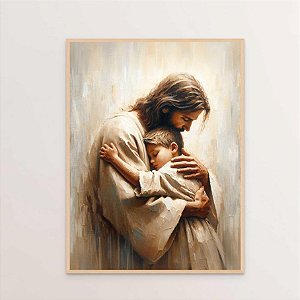 Quadro Decorativo Jesus e Menino Criança Rezando