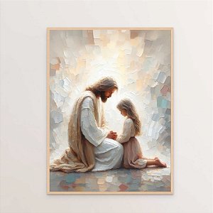 Quadro Decorativo Jesus e Menina Rezando