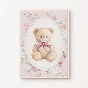 Quadro Ursinha Rosa Flores Delicado Ursa Quarto Menina Bebê Infantil