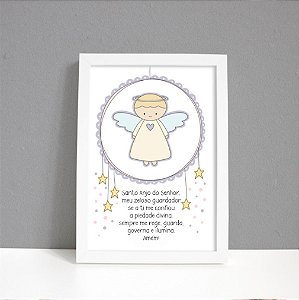 Quadro Oração Santo Anjo Anjinho Neutro Quarto Bebê Infantil