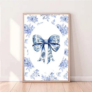 Quadro Laço Azul Flores Quarto Menina Bebê Infantil