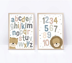 Kit 2 Quadros Alfabeto Números Arco-Íris Crianças Infantil Educativo