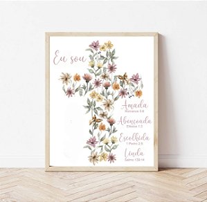Quadro Cruz Flores Religioso Versículos Bíblicos