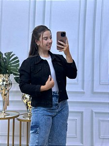 JAQUETA JEANS PRETA PLUS FANY