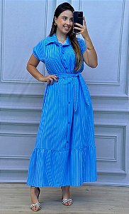 VESTIDO LONGO CREPE DUNA LISTRADO ESTEFANE