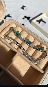 Pulseira com Carrê Turmalina (Fecho Joia) em Banho de Ródio Branco