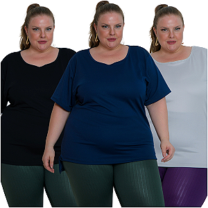 Kit 3 Camiseta Babylook Dry Fit Feminina Plus Size CORES SORTIDAS ALEATORIAS