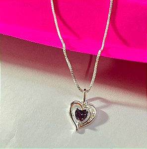 Conjunto coração roxo cravejado