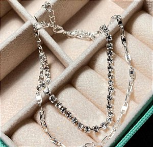 Pulseira dupla correntinha + strass