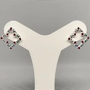 Brinco losângo cravejado colorido banhado a prata