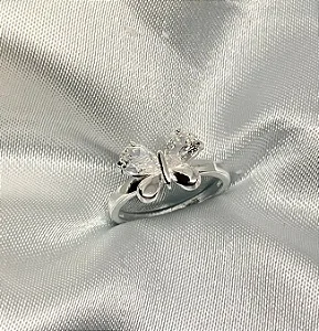 Anel borboleta cristal banhado a prata